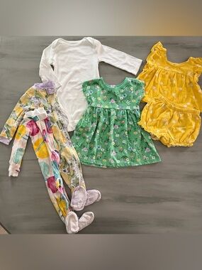 Burt's Bees, Carters, Garanimals Baby Girl 12 M Spring Bundle- Dress, Shorts, PJ